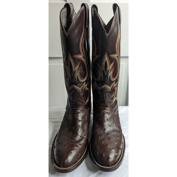 Men’s Full Quill Ostrich Cowboy Boots Brown Leather Western Handmade US 9.5 D main image 13